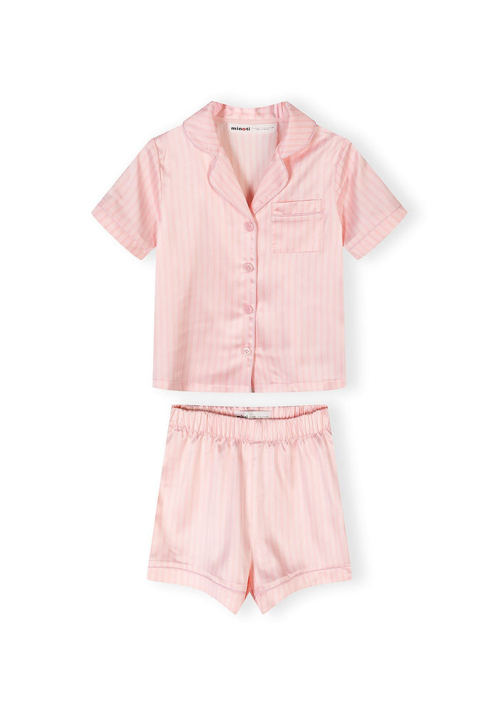 Satin Pyjama Set, Pink White Stripe, Short - 2