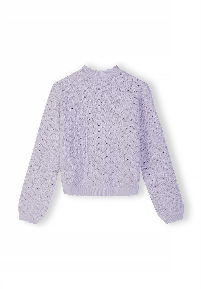 Diamond Pointelle Jumper, Lilac, Crew Neck - 3