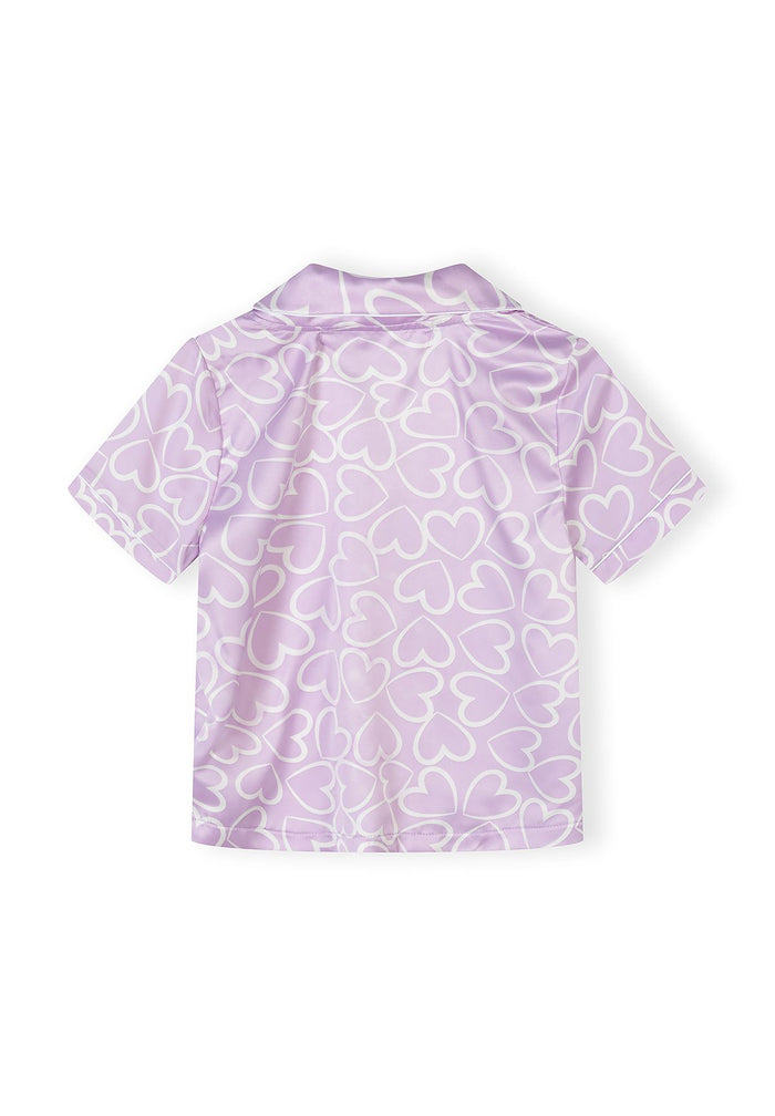 Satin Pyjama Set, Heart Print, Lilac - 3