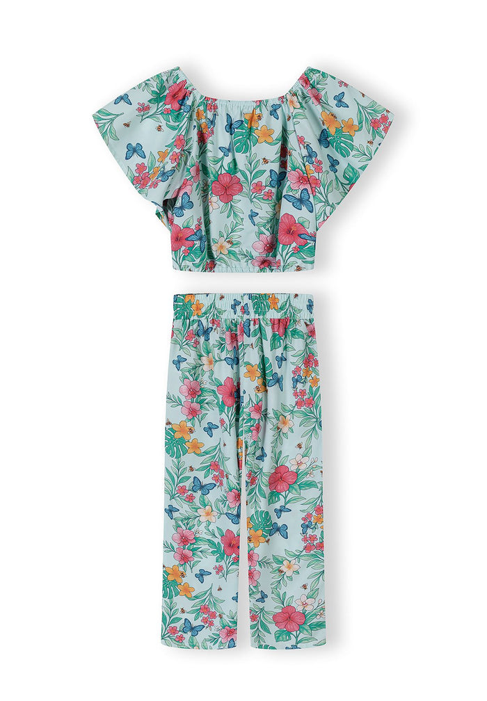 Tropical Print Crop Top & Wide Leg Trouser Set, Mint - 3