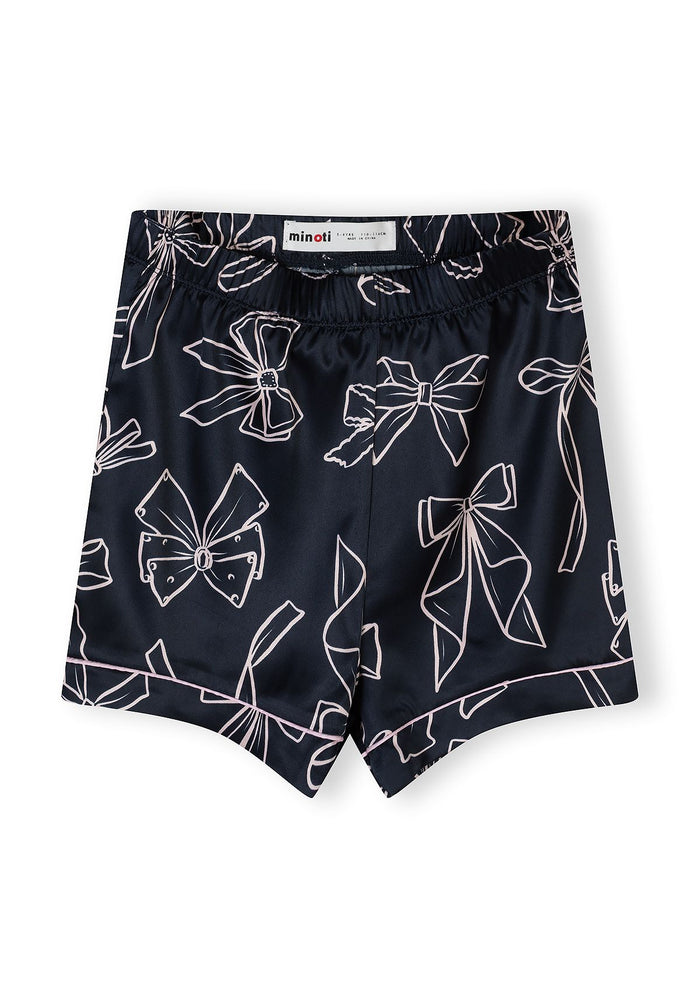 Satin Pyjama Set, Bow Print, Navy - 4