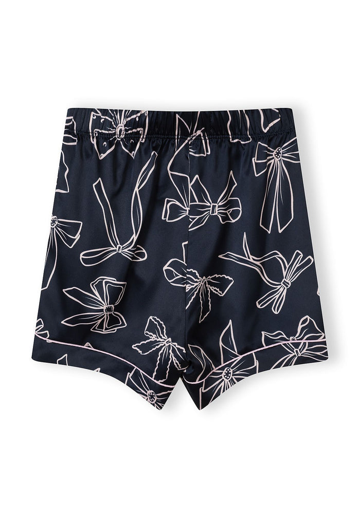 Satin Pyjama Set, Bow Print, Navy - 5