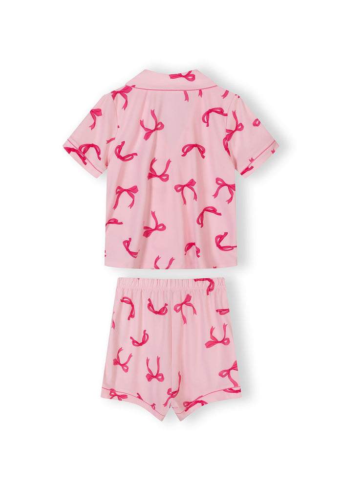 Short Sleeve Pyjama Set, Pink Bow Print - 4