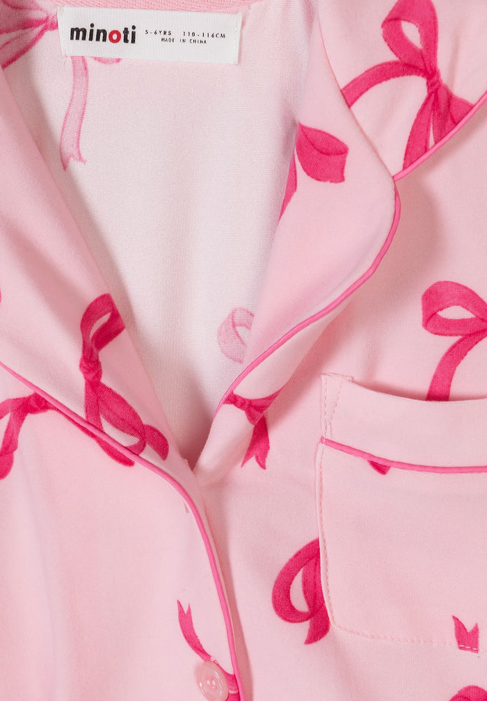 Short Sleeve Pyjama Set, Pink Bow Print - 5