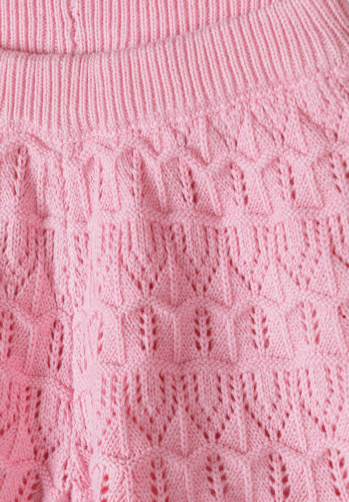 Crochet Two-Piece Set, Pink, Strappy Top & Shorts - 6