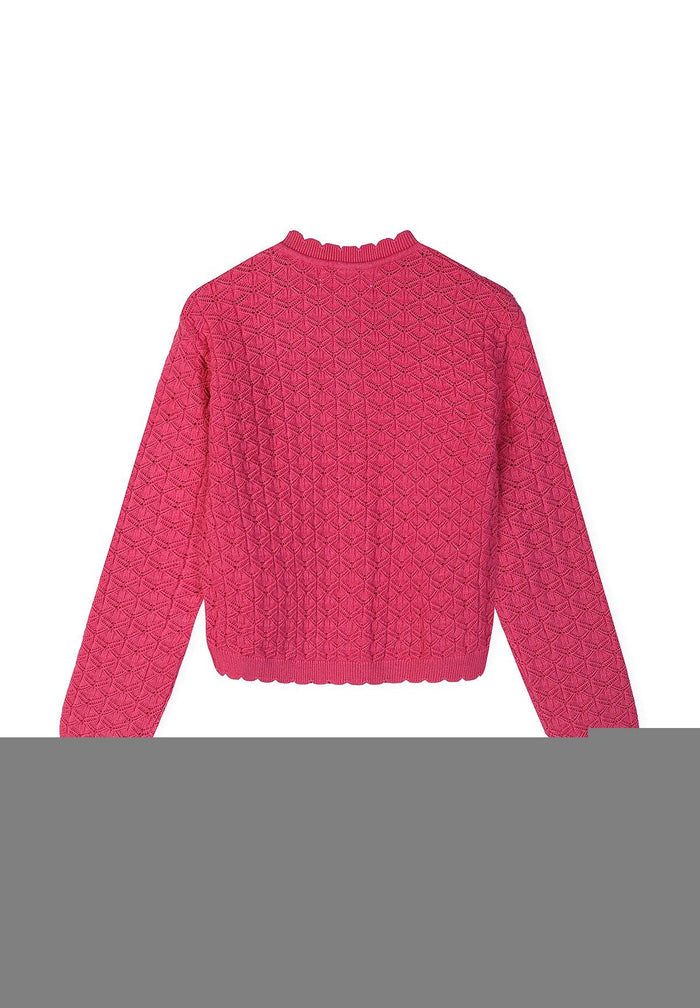 Diamond Knit Cardigan, Pink, Scalloped Trim - 3