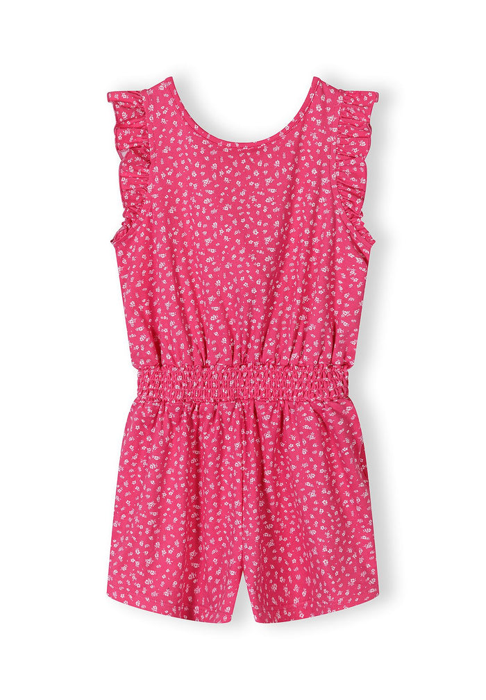 Floral Playsuit Pink Ruffle Sleeves Shorts - 1