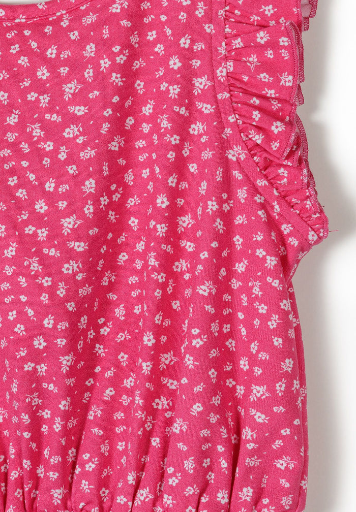 Floral Playsuit Pink Ruffle Sleeves Shorts - 3