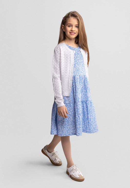 Wavy Pointelle Cardigan, White, Button-Front - 1