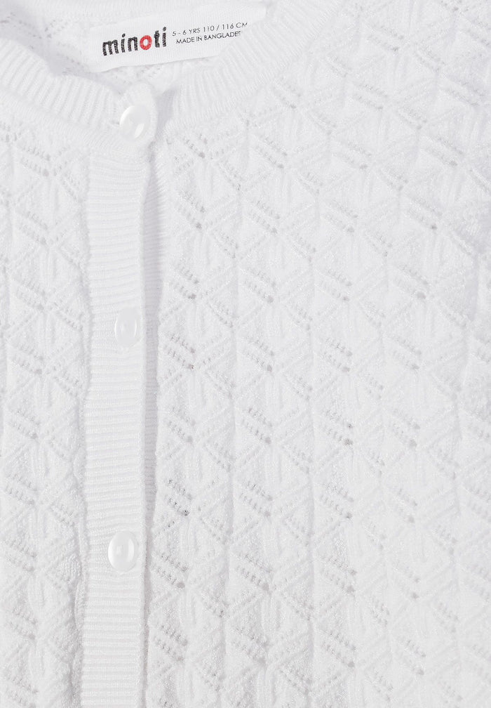 Wavy Pointelle Cardigan, White, Button-Front - 4