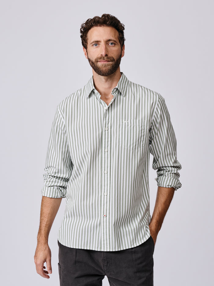 Aubin Thick Khaki Stripe Gladstone Poplin Shirt | Poplin Shirt