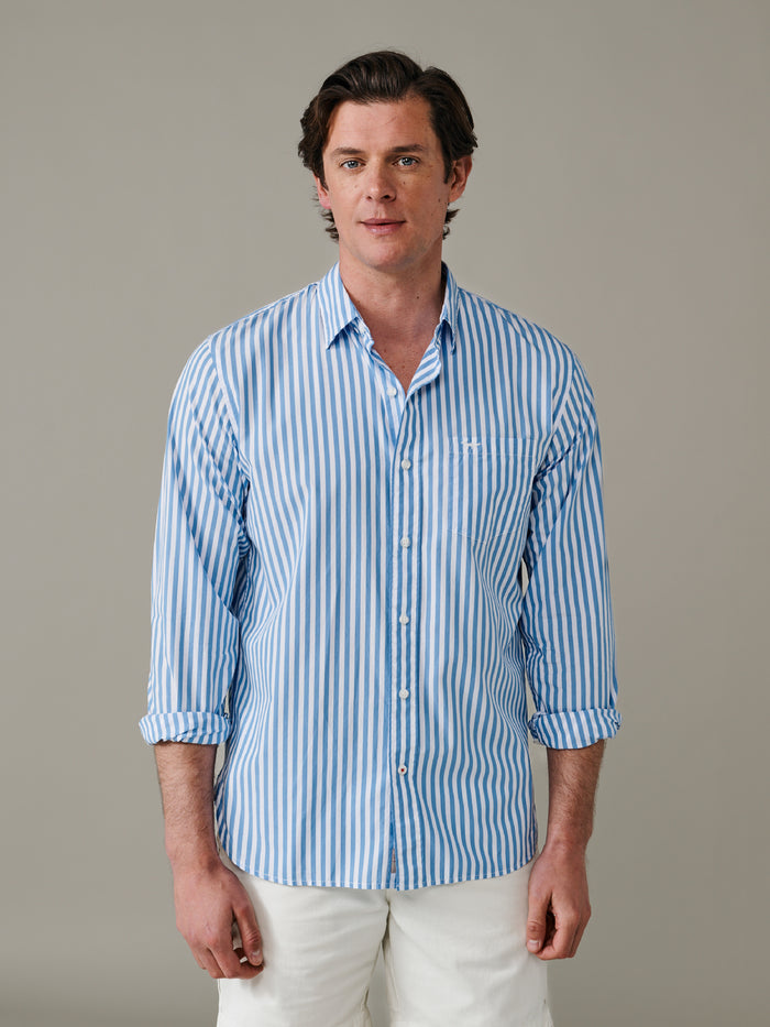 Aubin Ultra Marine Stripe Gladstone Poplin Shirt | Poplin Shirt