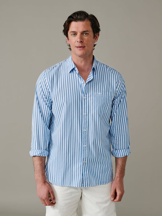 Aubin Ultra Marine Stripe Gladstone Poplin Shirt | Poplin Shirt