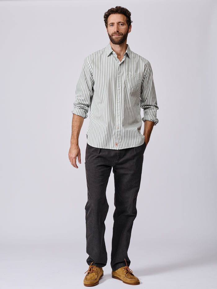 Aubin Thick Khaki Stripe Gladstone Poplin Shirt | Poplin Shirt