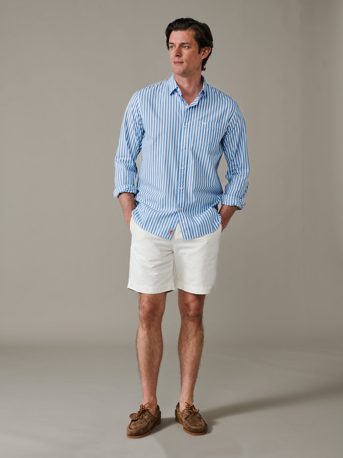 Aubin Ultra Marine Stripe Gladstone Poplin Shirt | Poplin Shirt