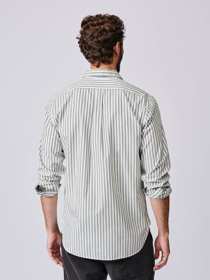 Aubin Thick Khaki Stripe Gladstone Poplin Shirt | Poplin Shirt