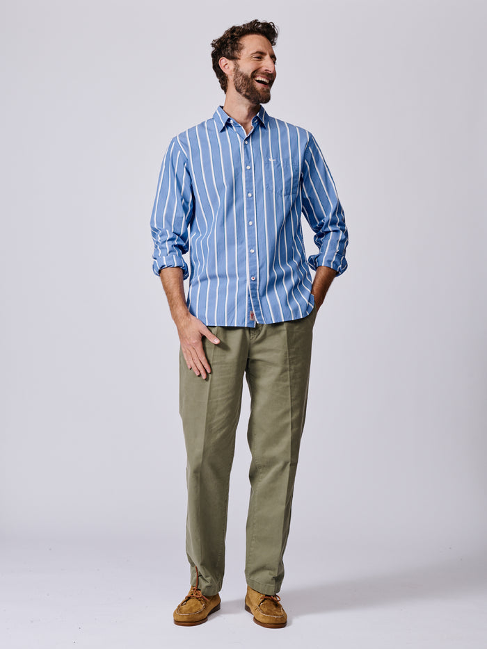Aubin Blue Variegated Stripe Gladstone Poplin Shirt | Poplin Shirt