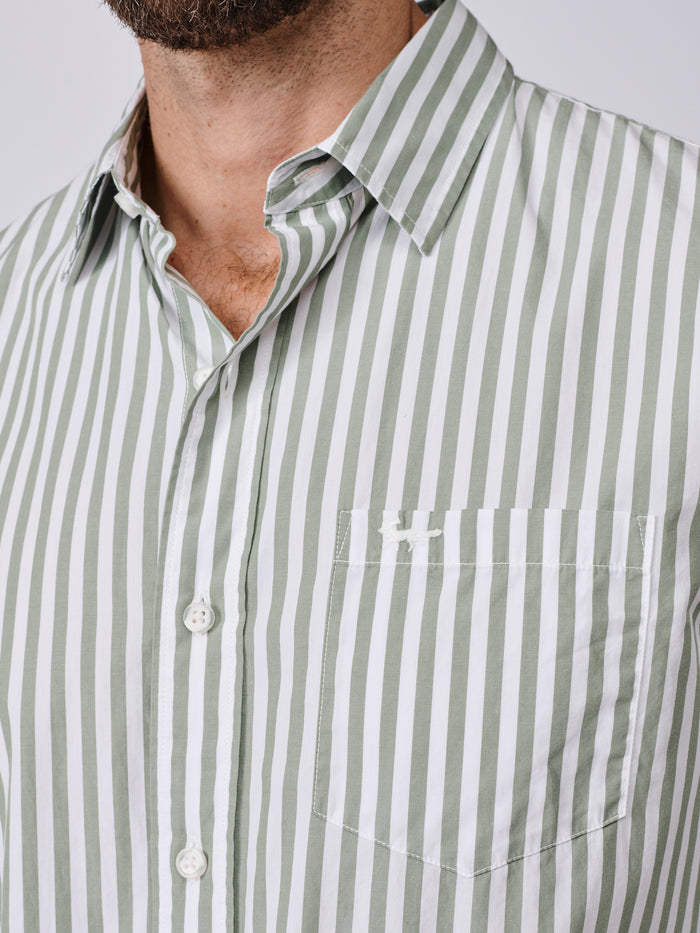 Aubin Thick Khaki Stripe Gladstone Poplin Shirt | Poplin Shirt