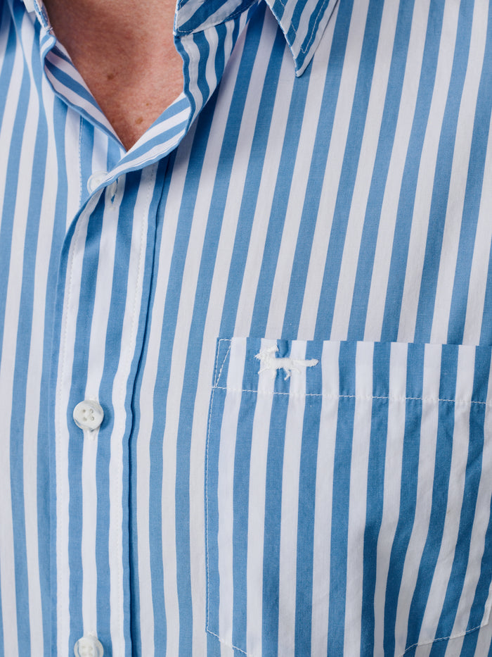 Aubin Ultra Marine Stripe Gladstone Poplin Shirt | Poplin Shirt
