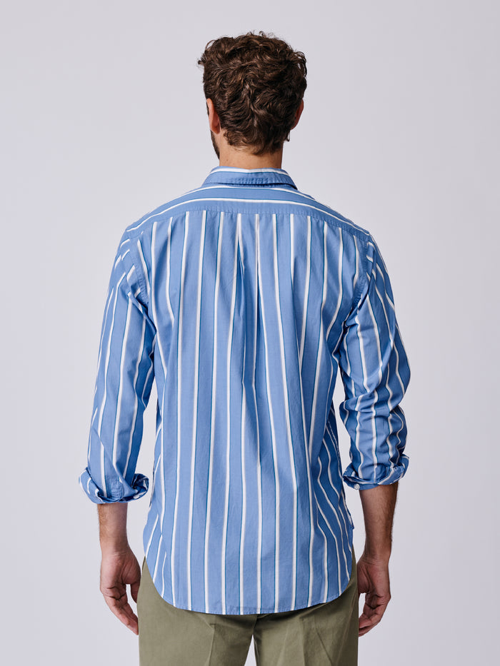 Aubin Blue Variegated Stripe Gladstone Poplin Shirt | Poplin Shirt