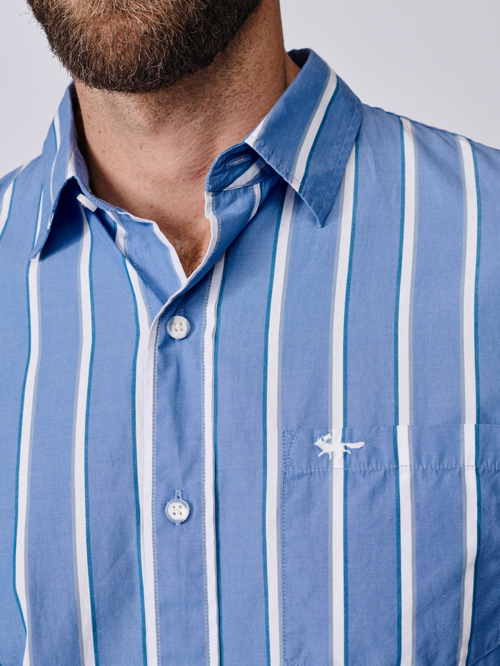 Aubin Blue Variegated Stripe Gladstone Poplin Shirt | Poplin Shirt