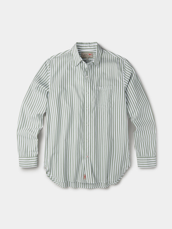 Aubin Thick Khaki Stripe Gladstone Poplin Shirt | Poplin Shirt