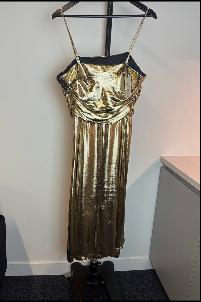 Gold Lurex Cocktail Midi Dress with Rosette