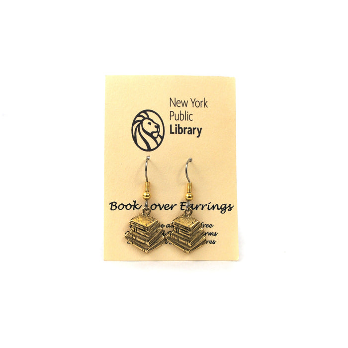 Gold Plated Book Stack Earrings - The New York Public Library Shop