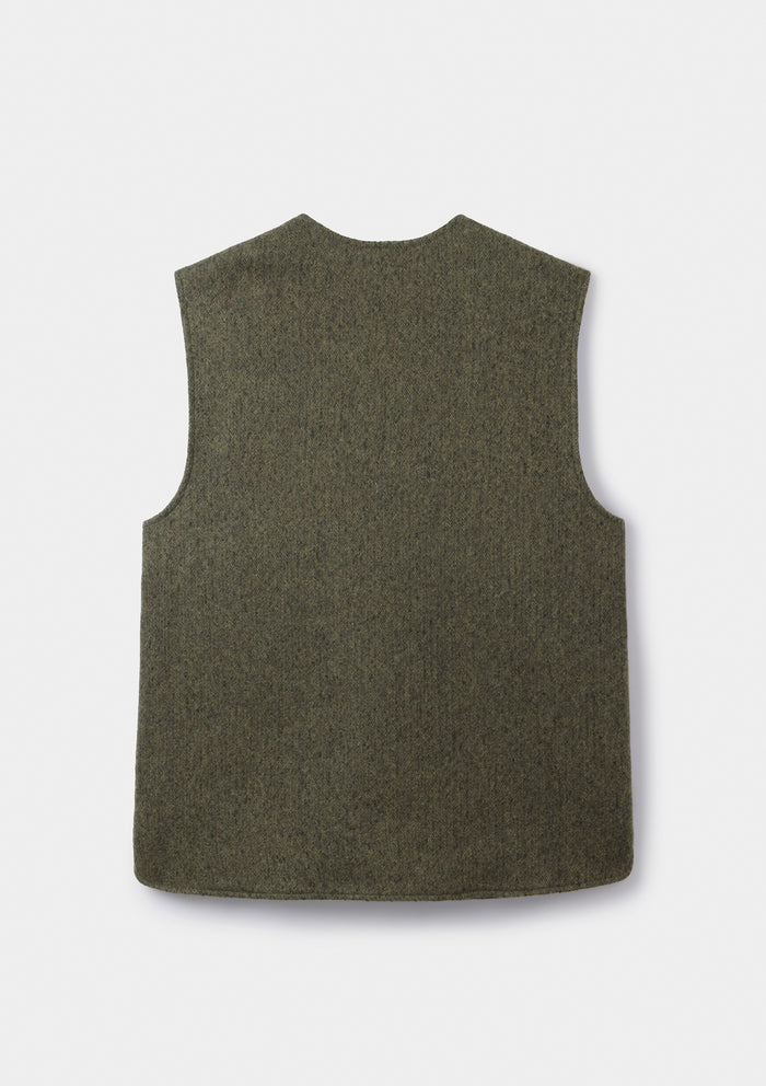 Green Brushed Herringbone Wool Gilet, Gilet - SIRPLUS