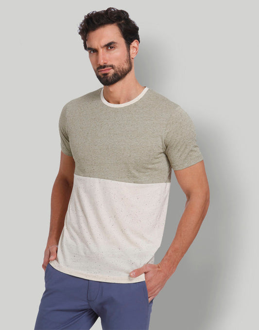 Green Colourblocked Crew Neck T-Shirt