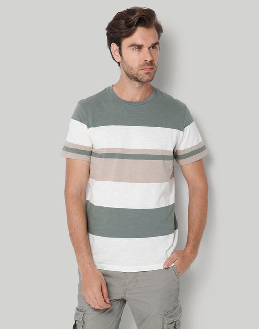 Green Colourblocked Crew Neck T-Shirt