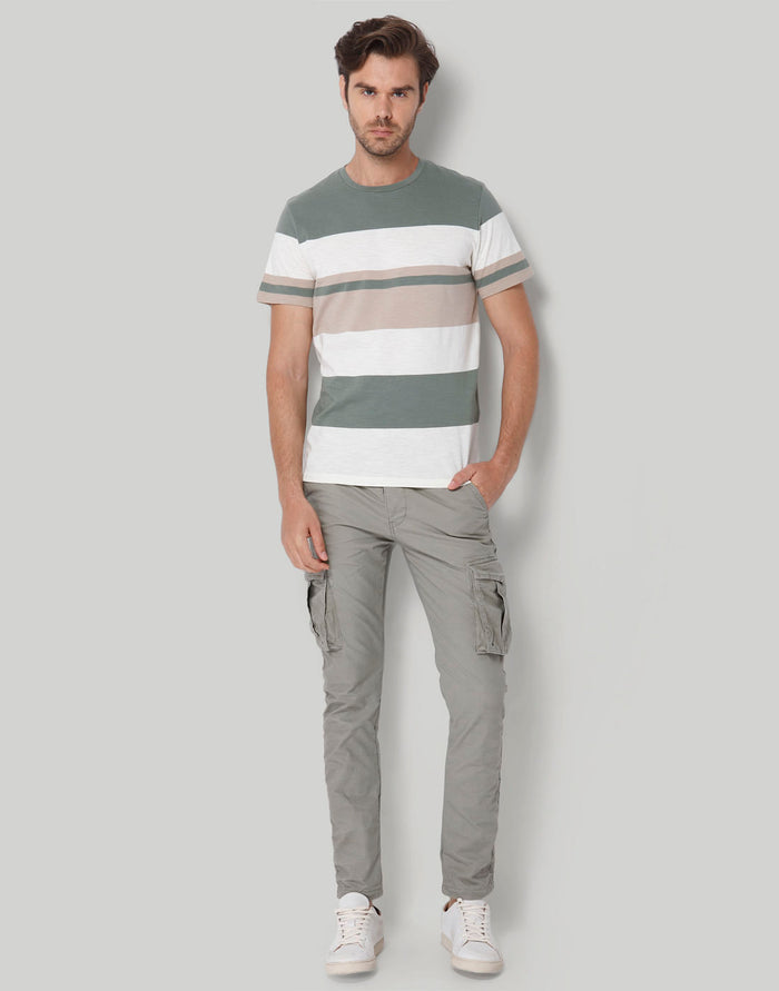 Green Colourblocked Crew Neck T-Shirt