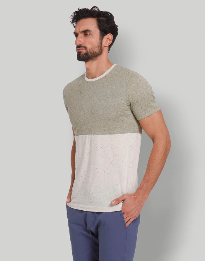 Green Colourblocked Crew Neck T-Shirt