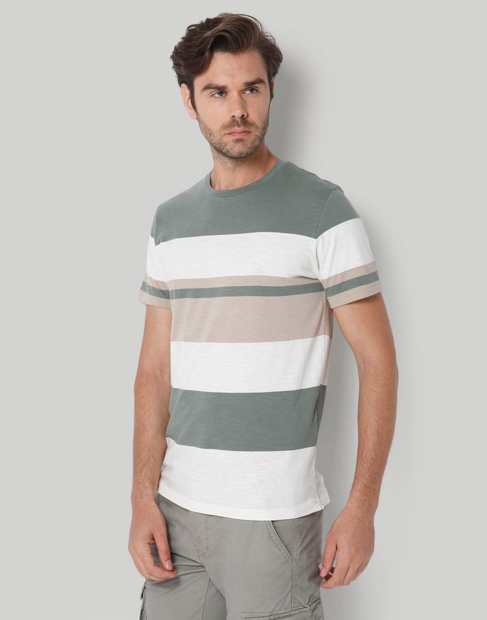 Green Colourblocked Crew Neck T-Shirt