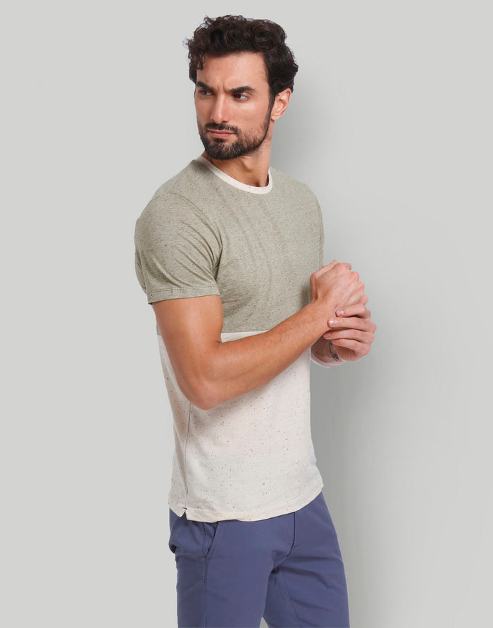 Green Colourblocked Crew Neck T-Shirt
