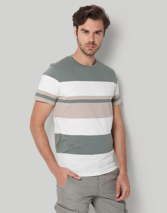 Green Colourblocked Crew Neck T-Shirt