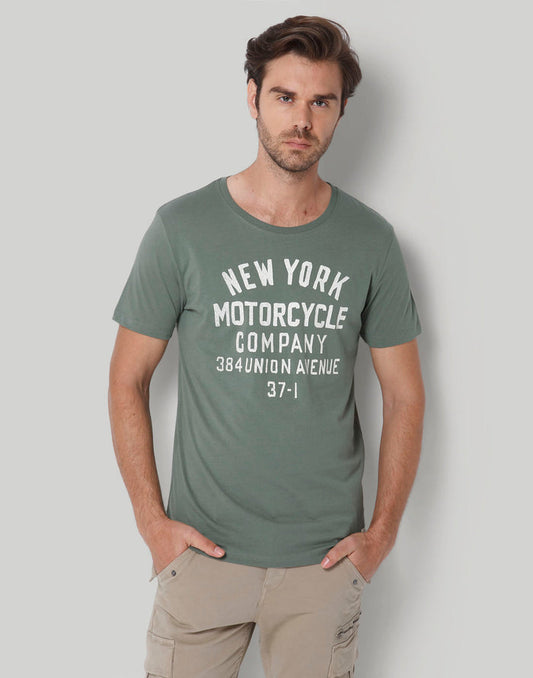 Green Printed Crew Neck T-Shirt