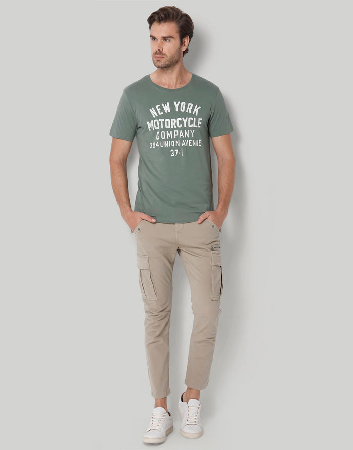 Green Printed Crew Neck T-Shirt