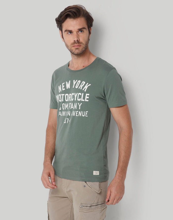 Green Printed Crew Neck T-Shirt