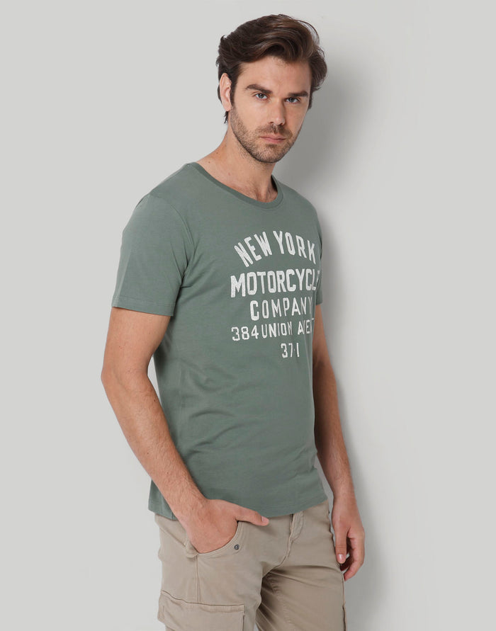 Green Printed Crew Neck T-Shirt