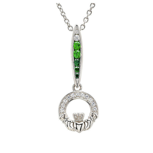 Green & White CZ Claddagh Necklace