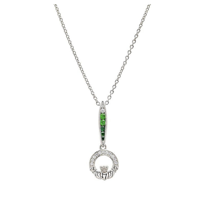 Green & White CZ Claddagh Necklace