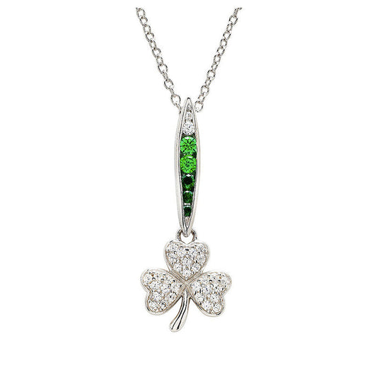Green & White CZ Shamrock Necklace