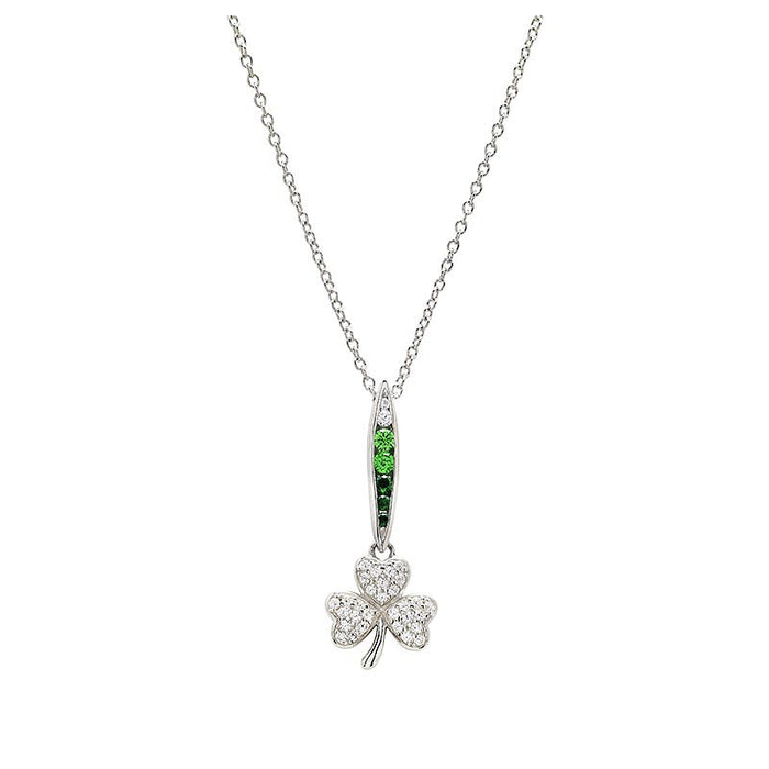 Green & White CZ Shamrock Necklace