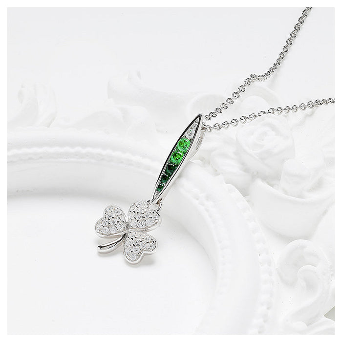 Green & White CZ Shamrock Necklace
