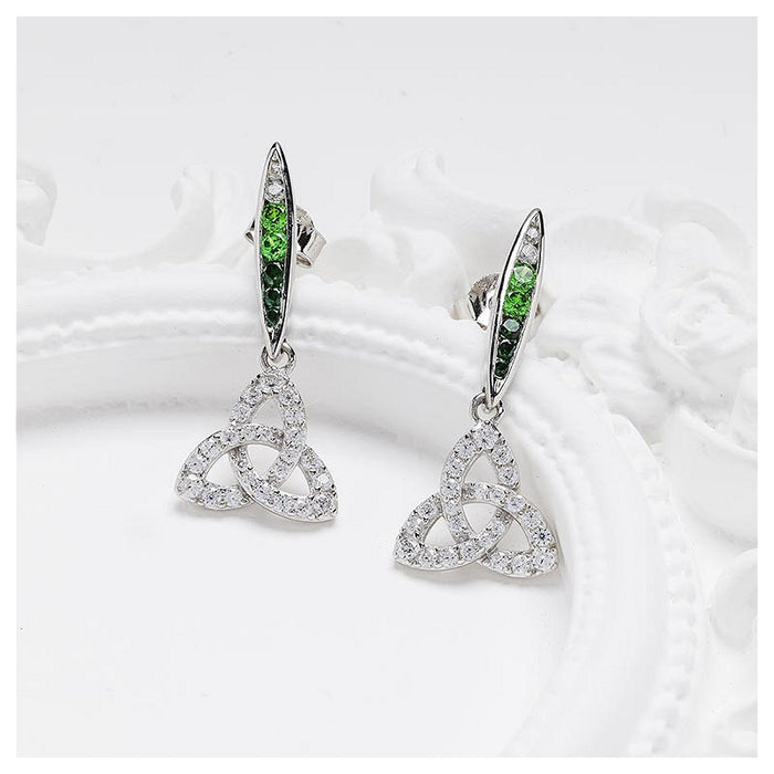 Green & White CZ Trinity Earrings