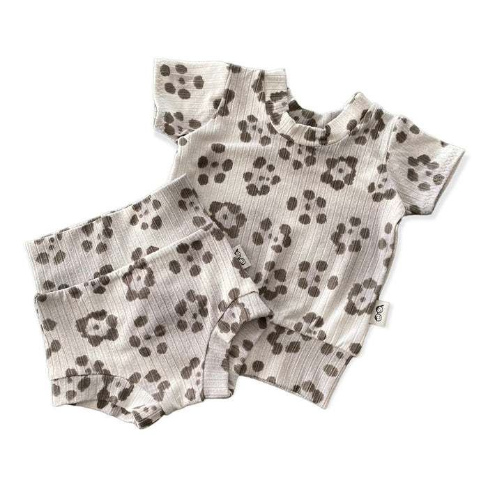 Grey Cheetah Flowers Ribbed Summer Lounge Set