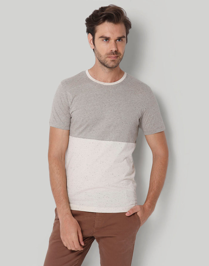 Grey Colourblocked Crew Neck T-Shirt