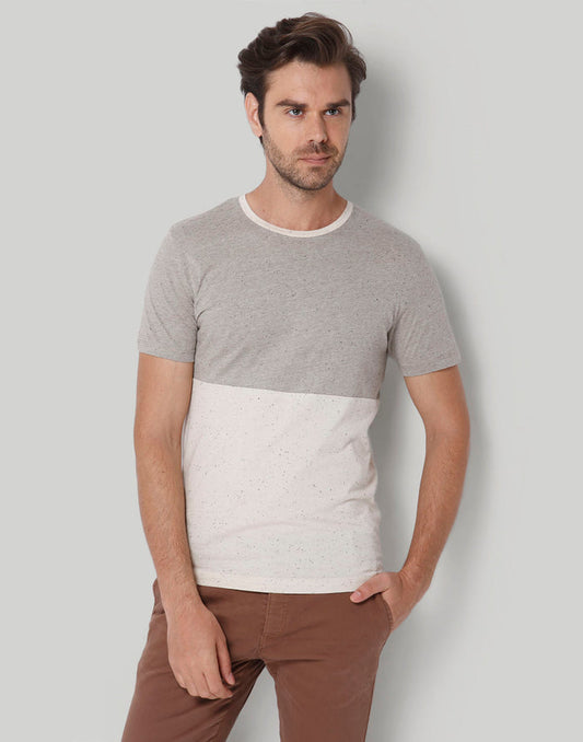 Grey Colourblocked Crew Neck T-Shirt