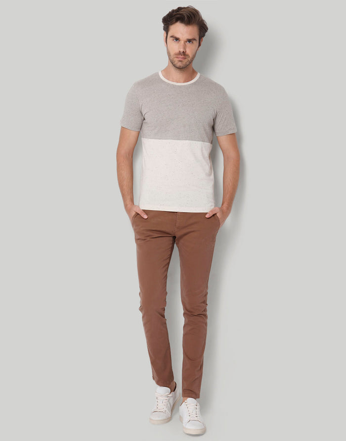 Grey Colourblocked Crew Neck T-Shirt